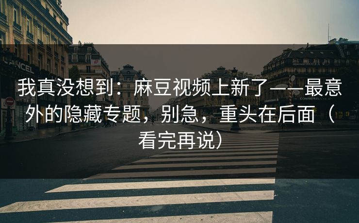 我真没想到：麻豆视频上新了——最意外的隐藏专题，别急，重头在后面（看完再说）